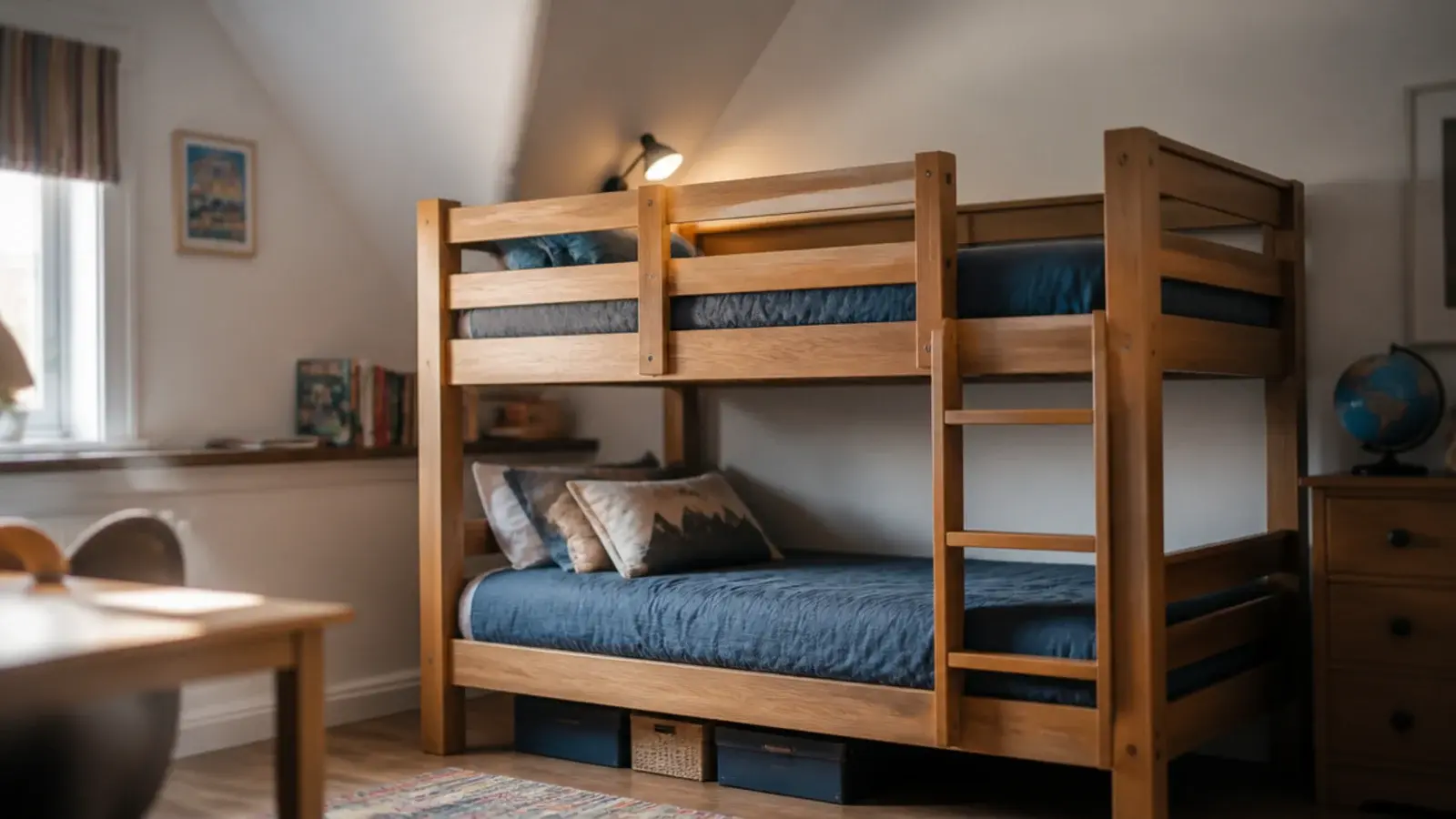 top bunk in a loft room with generous clear space to the sloping ceiling