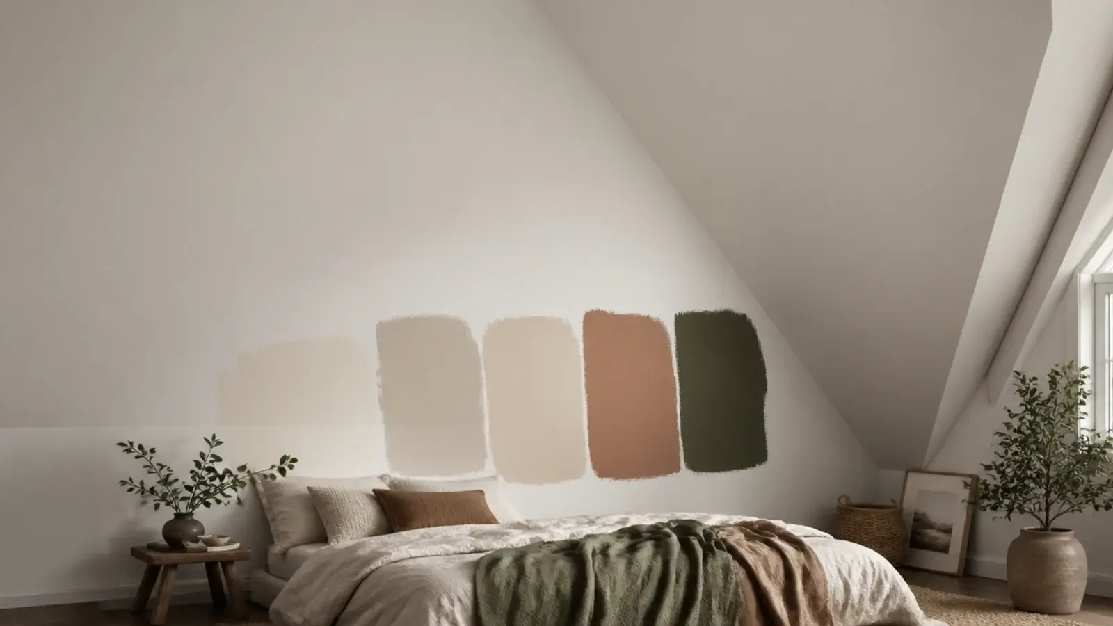 vertical comparison of attic bedroom paint ideas across a sloped ceiling