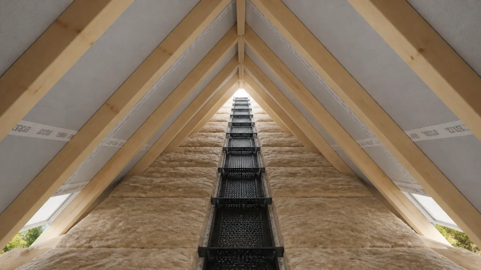 clear ventilation gap running above insulation toward an attic ridge
