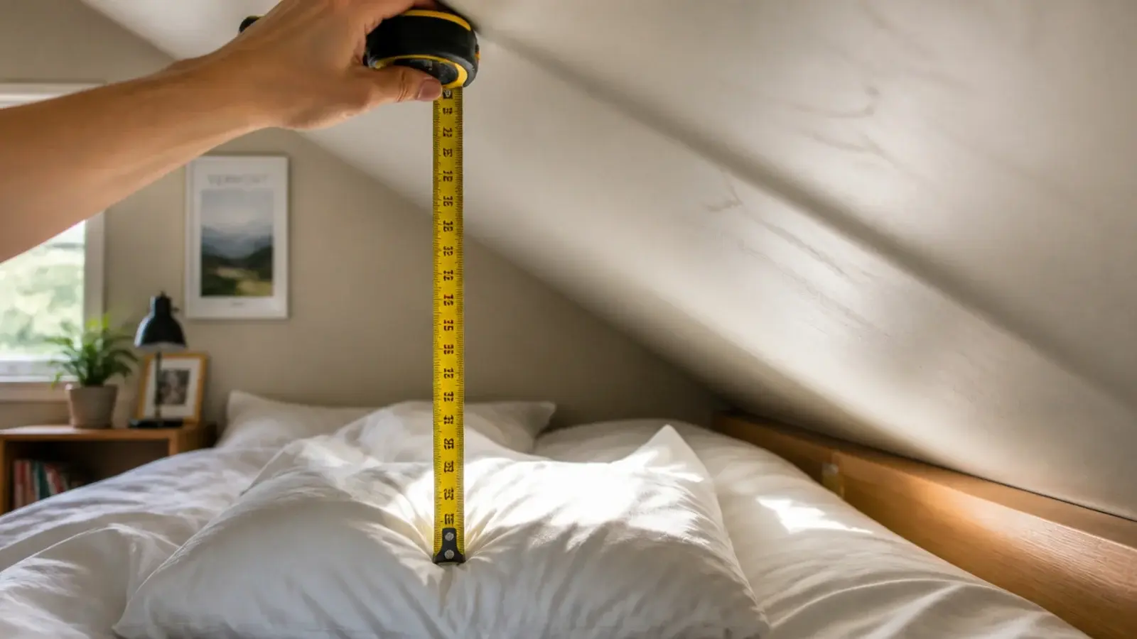 clear space measured between a pillow and a sloping attic ceiling