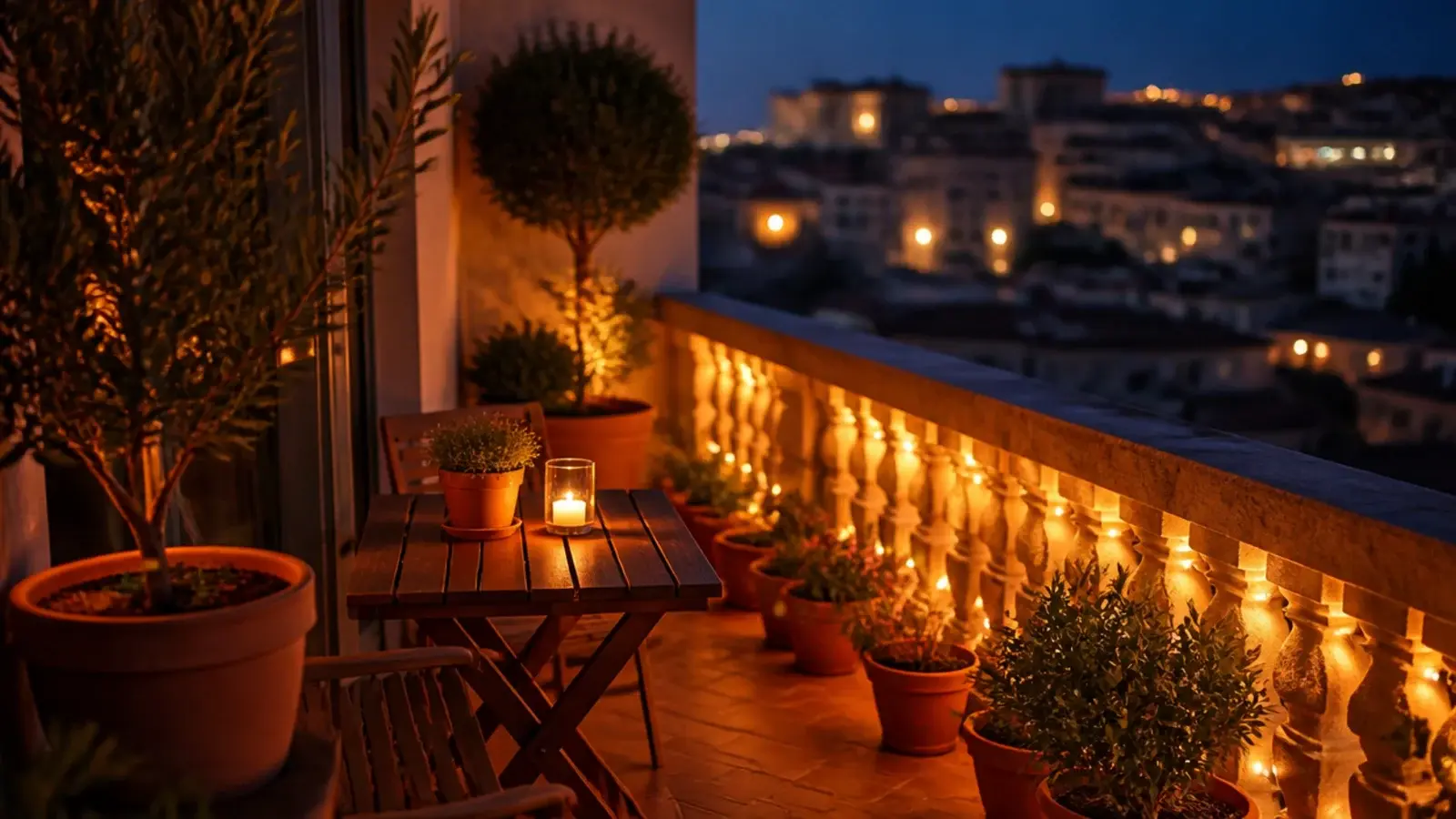 warm 2700k solar lights replacing cool white on a balcony railing