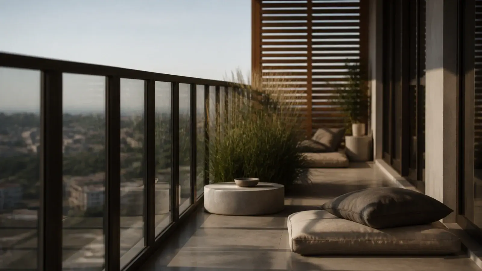 balcony shaded by a tall plant after the umbrella was removed
