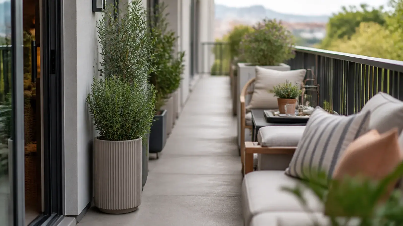clear walkway across an apartment balcony leading to sliding glass doors
