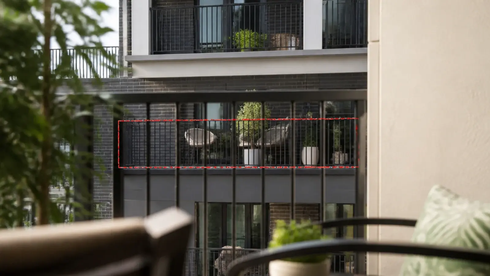 seated view from a balcony chair showing the overlooked sight line