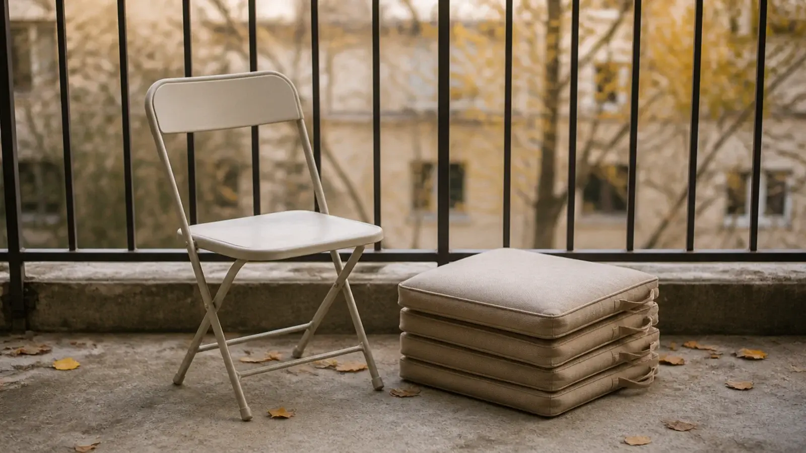 discounted folding balcony chair and cushions on a clearance shelf