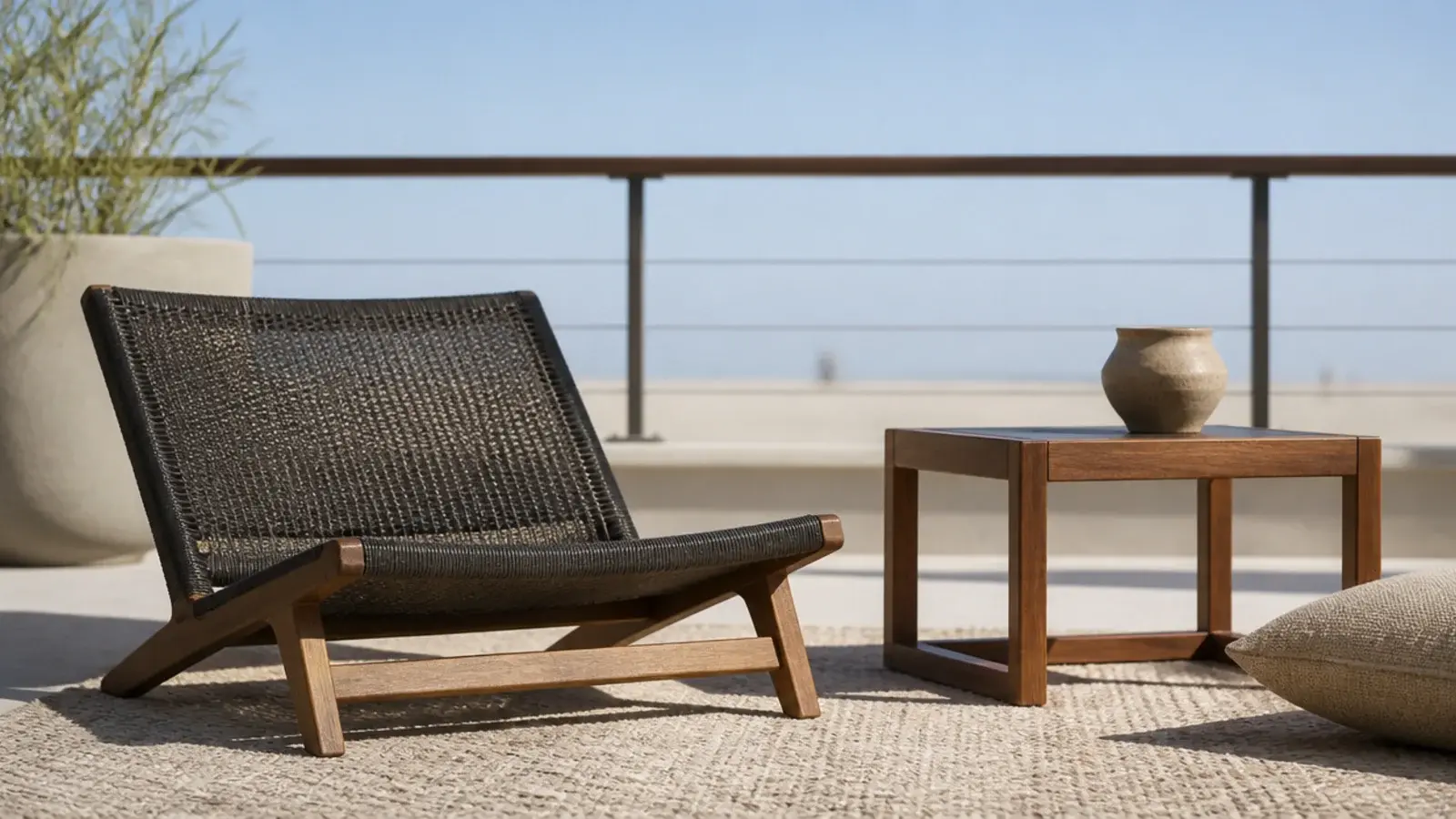 low profile lounge chair under thirty inches on a small balcony