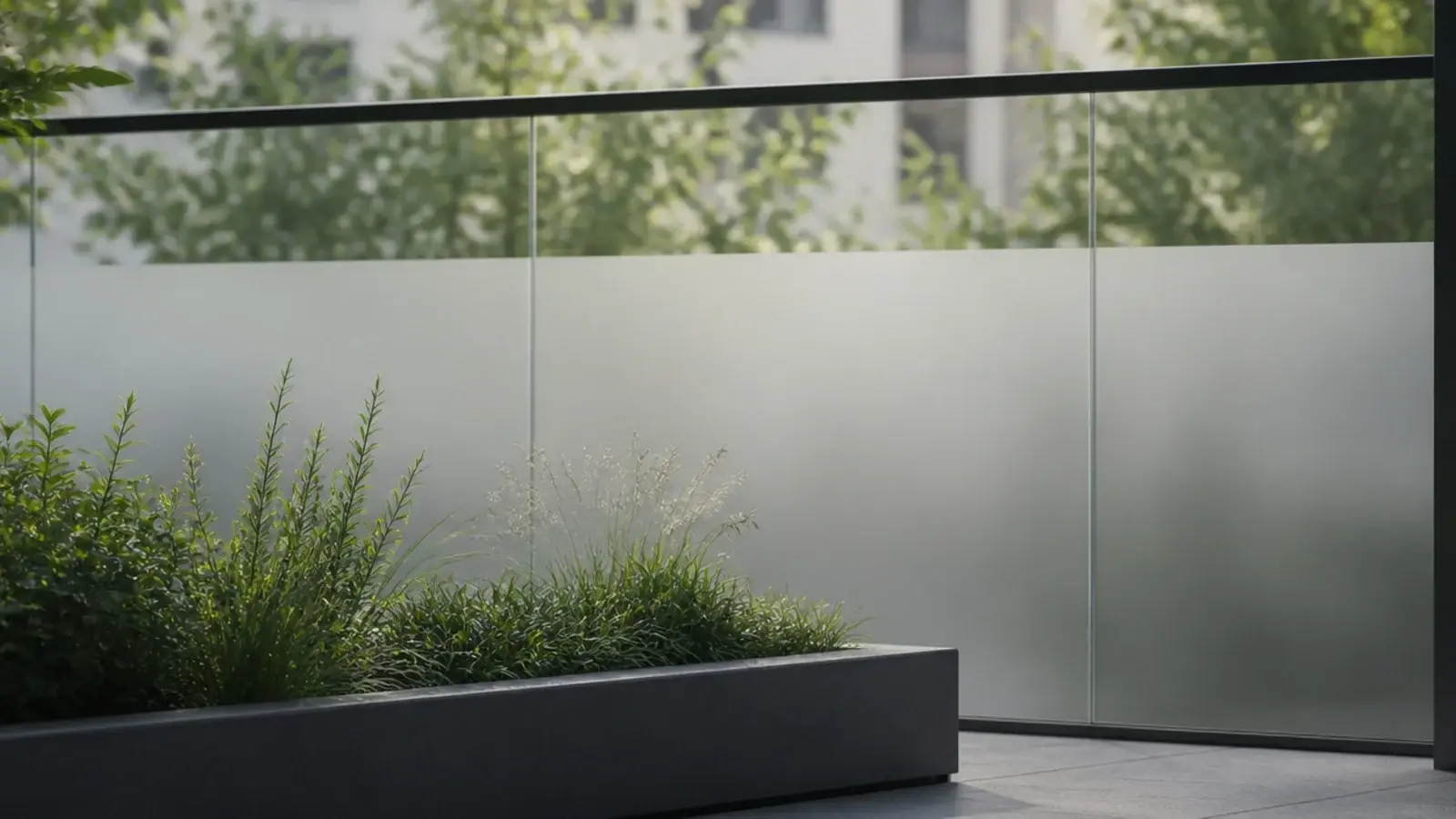 frosted film applied to the lower half of a glass balcony balustrade