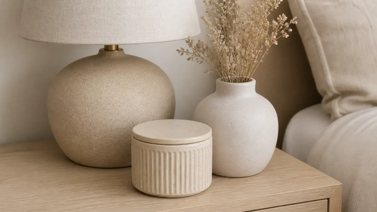 three objects in graduating tones of the same warm neutral