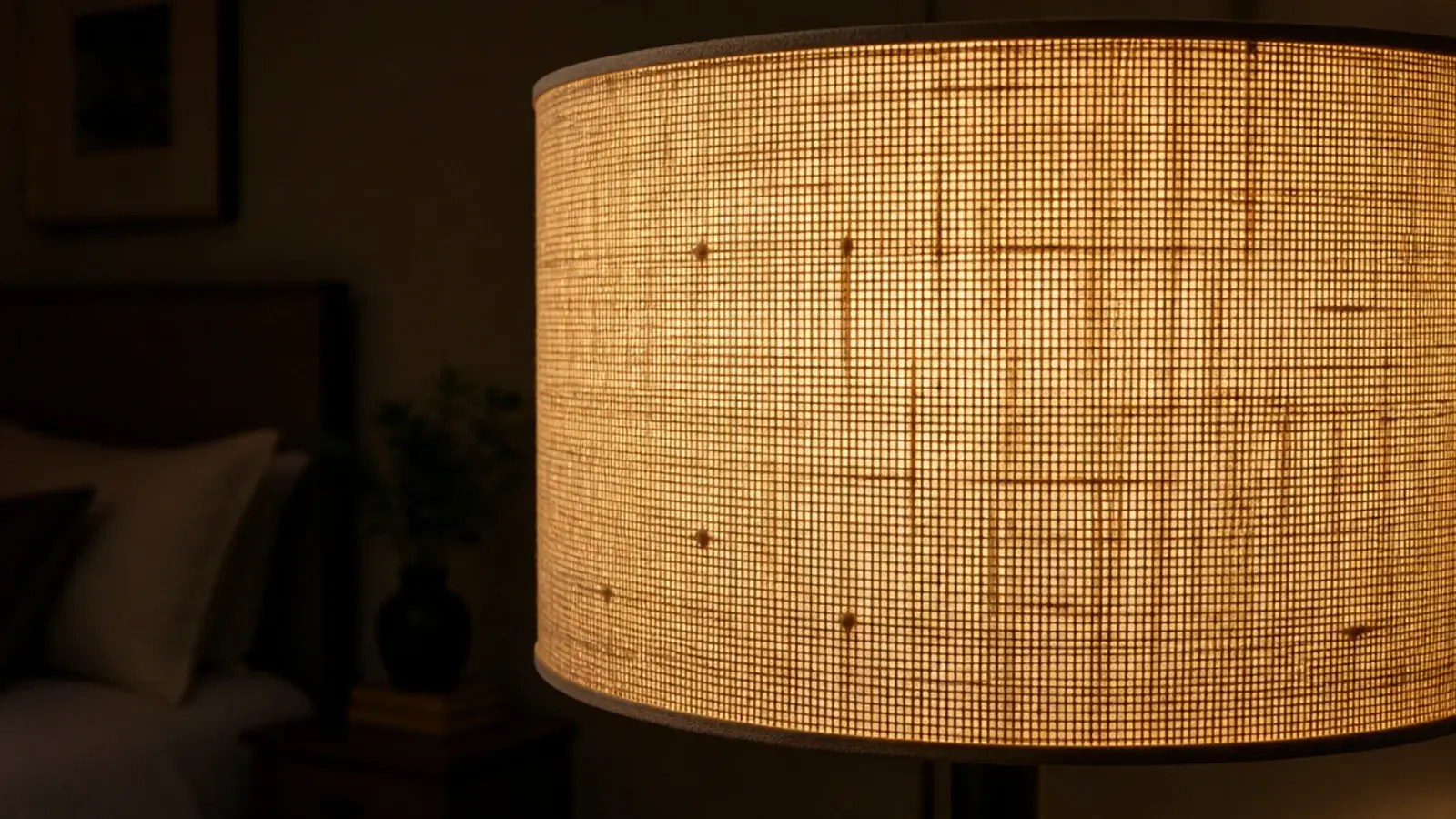 coarse linen lamp shade showing visible weave against warm light