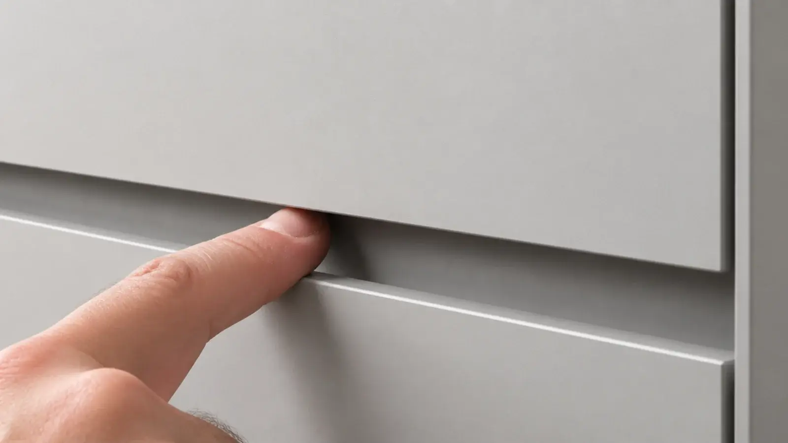 continuous routed finger channel running under a drawer front edge