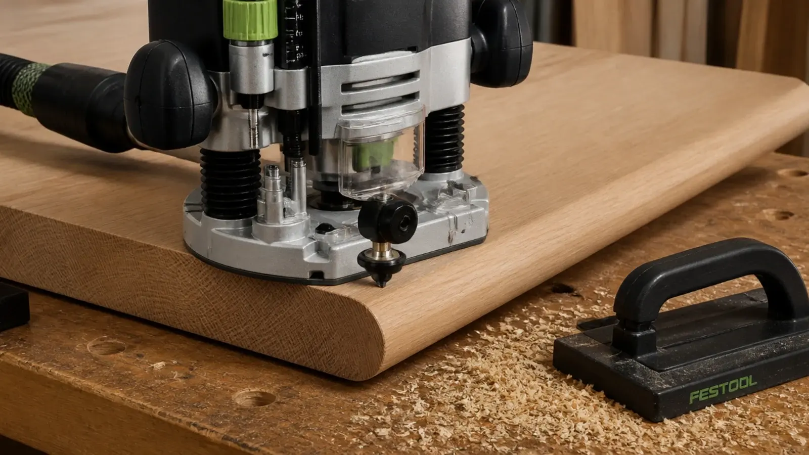 router bit easing a soft rounded profile along a table edge