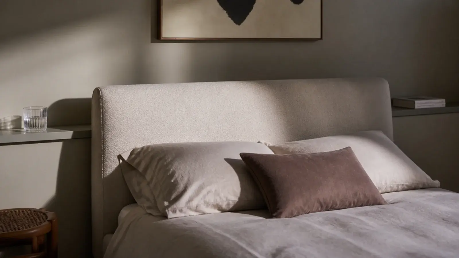 continuous ledge running behind a headboard and out to both sides