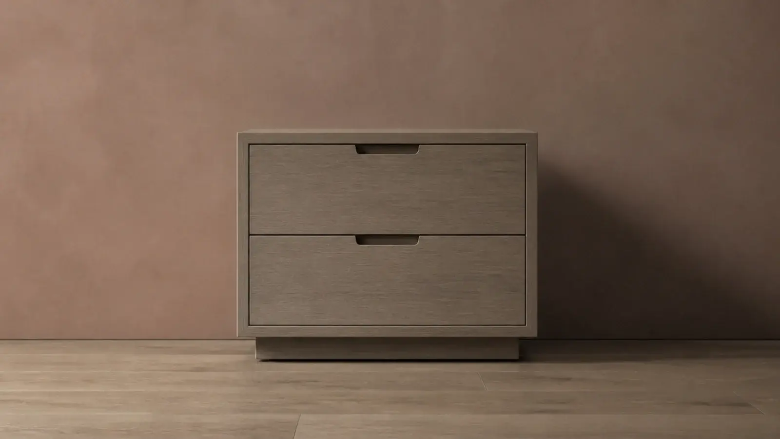 bedside cabinet sitting on a recessed plinth with no visible legs