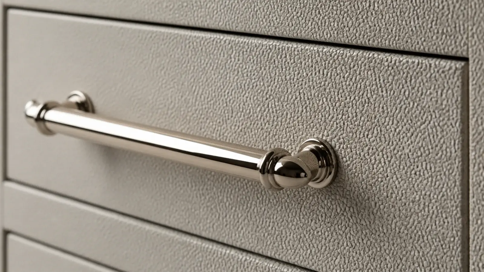 pale grey embossed shagreen drawer front with a fine pebbled grain