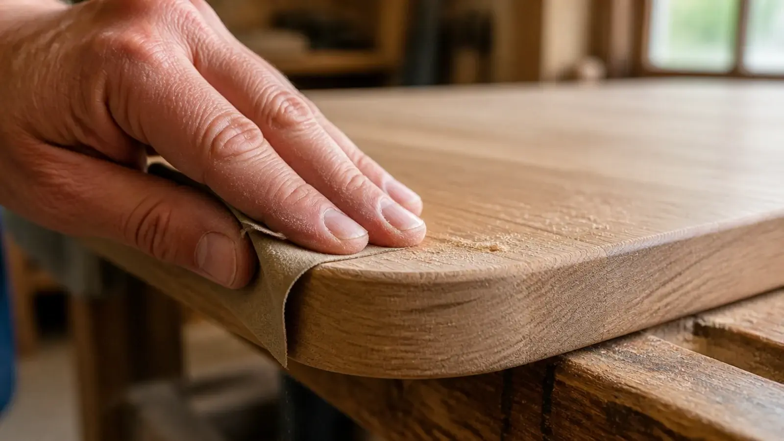 rounded front corner on a wooden bedside table sanded smooth
