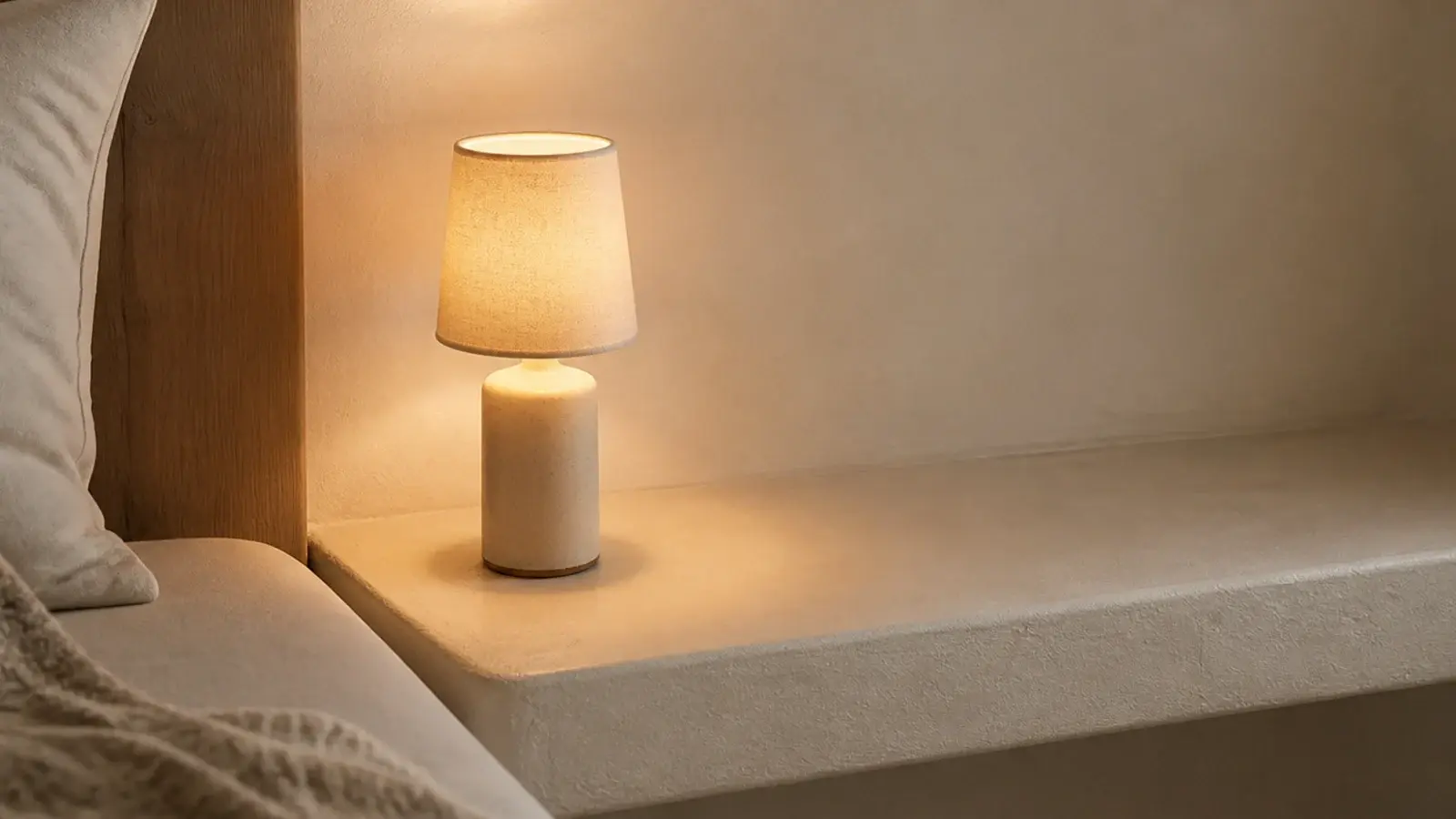 compact lamp with a very small base on a narrow bedside surface
