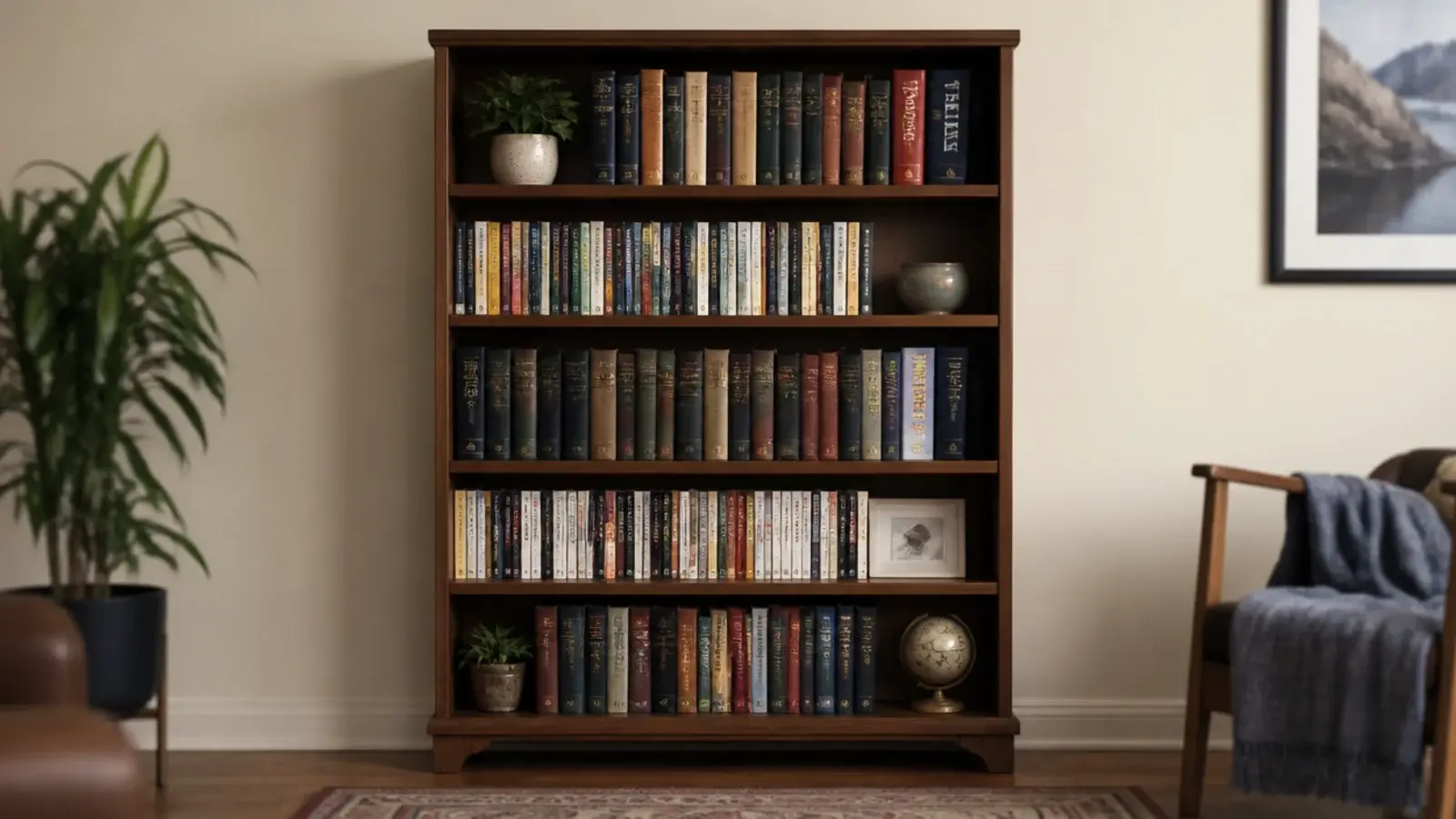 bookcase with only two repeating shelf spacings visible throughout