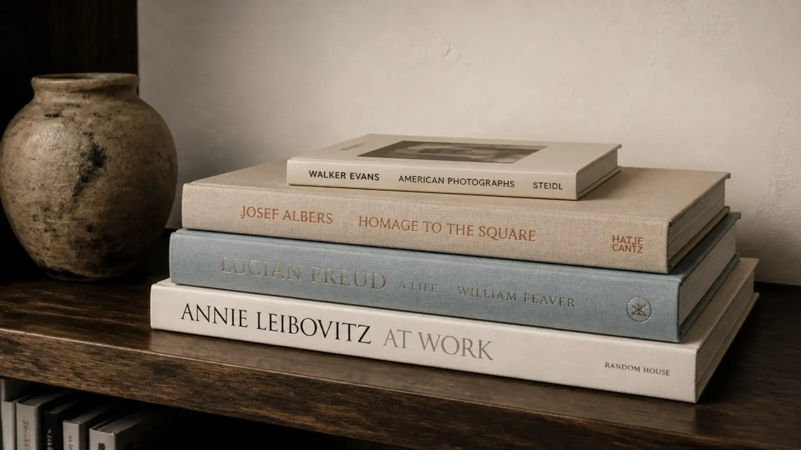 oversized volumes lying flat in a stack rather than leaning sideways