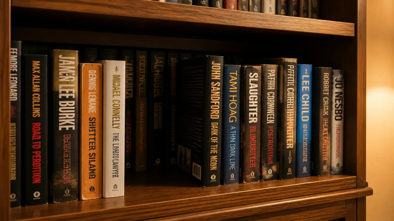 front row of books pulled aside revealing a hidden second row behind