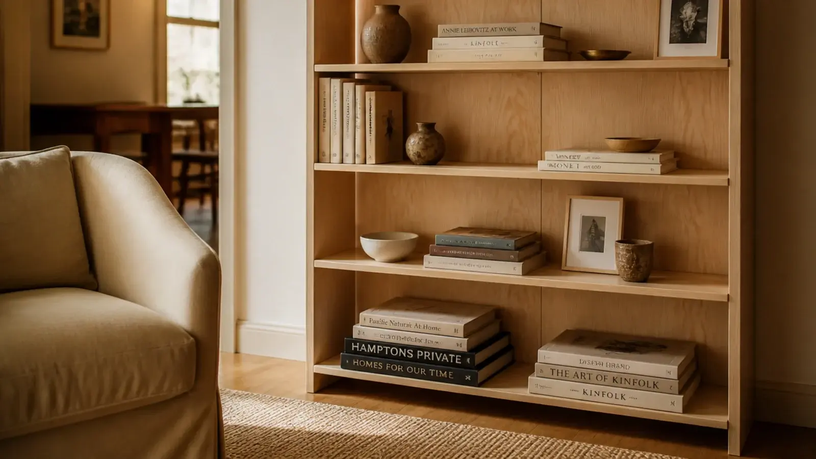 finished diy bookshelf loaded with heavy books low and styled above