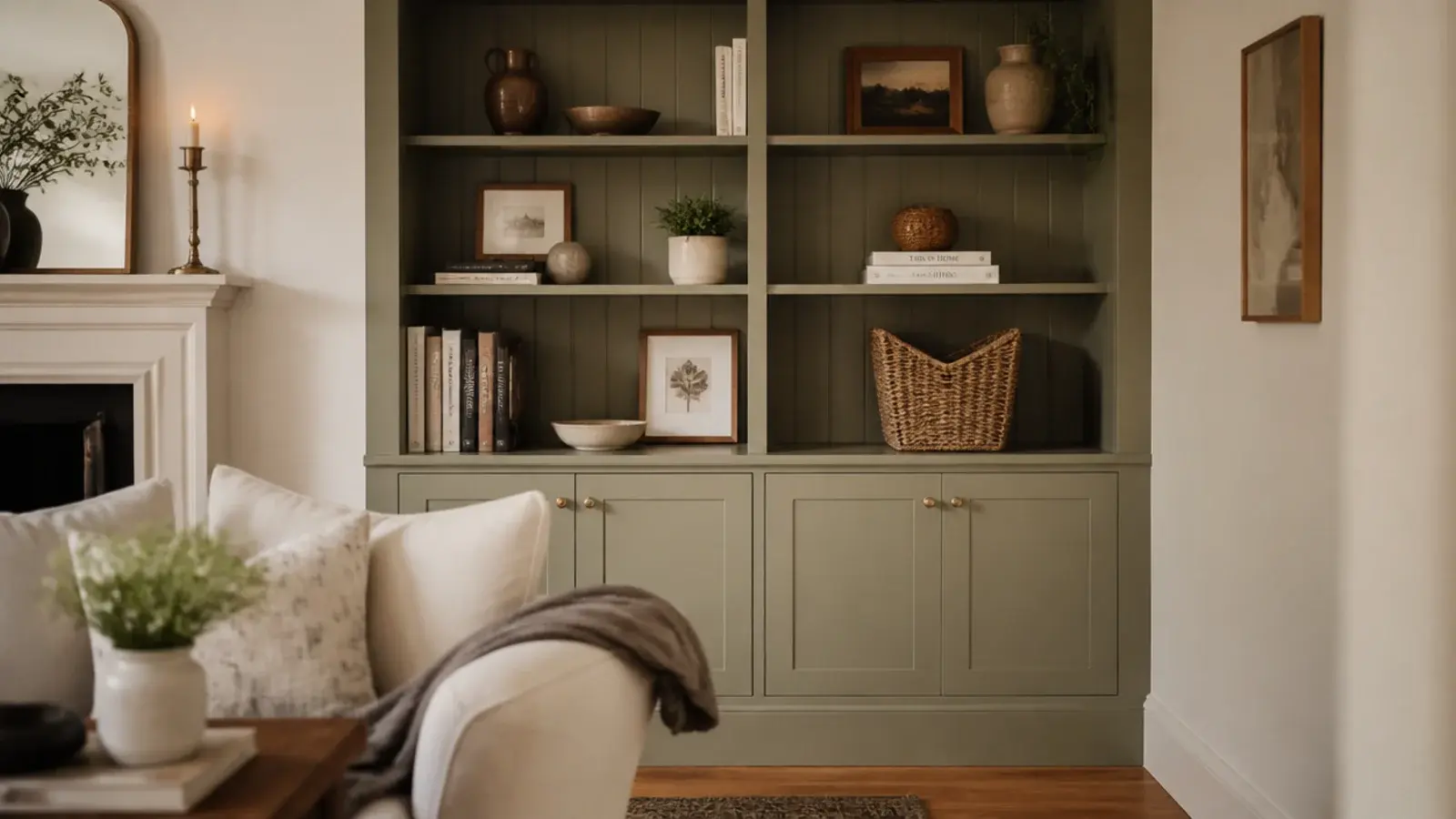 living room built-in shelves before and after a full painted makeover