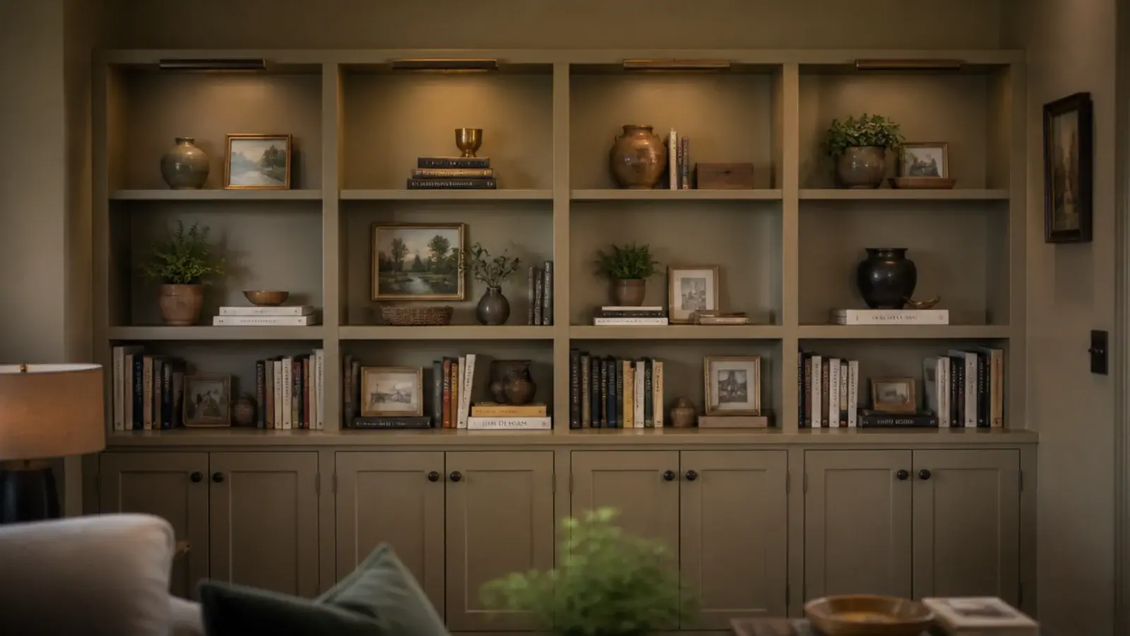 living room built-in shelves showing the depth and spacing mistakes I fixed