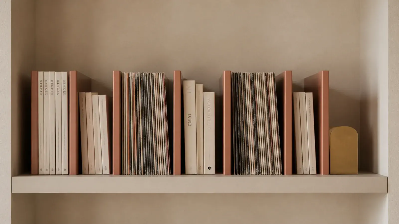Vertical dividers splitting a built in shelf into magazine slots