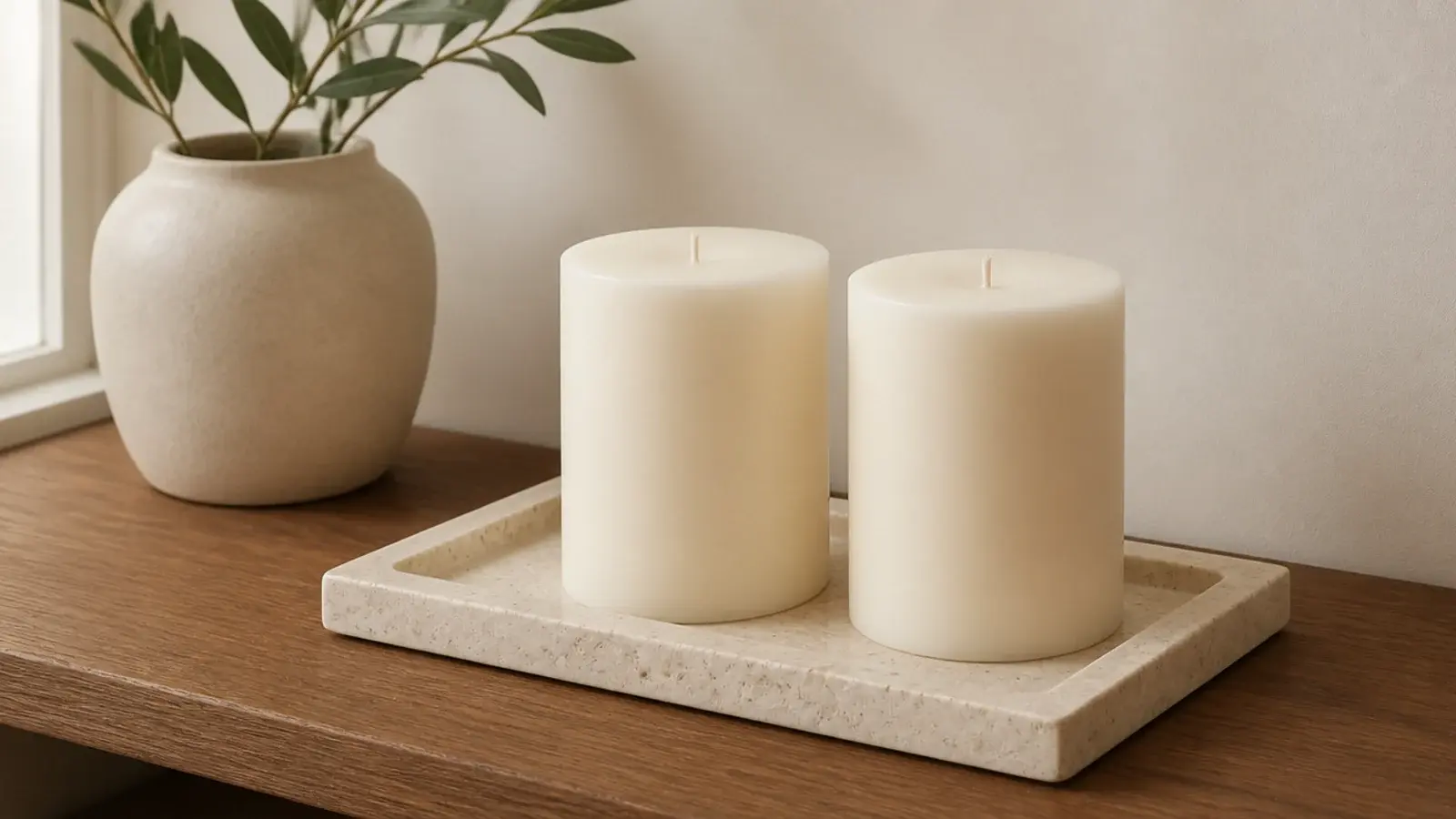 three inch unscented soy pillar candles with flat even wax tops