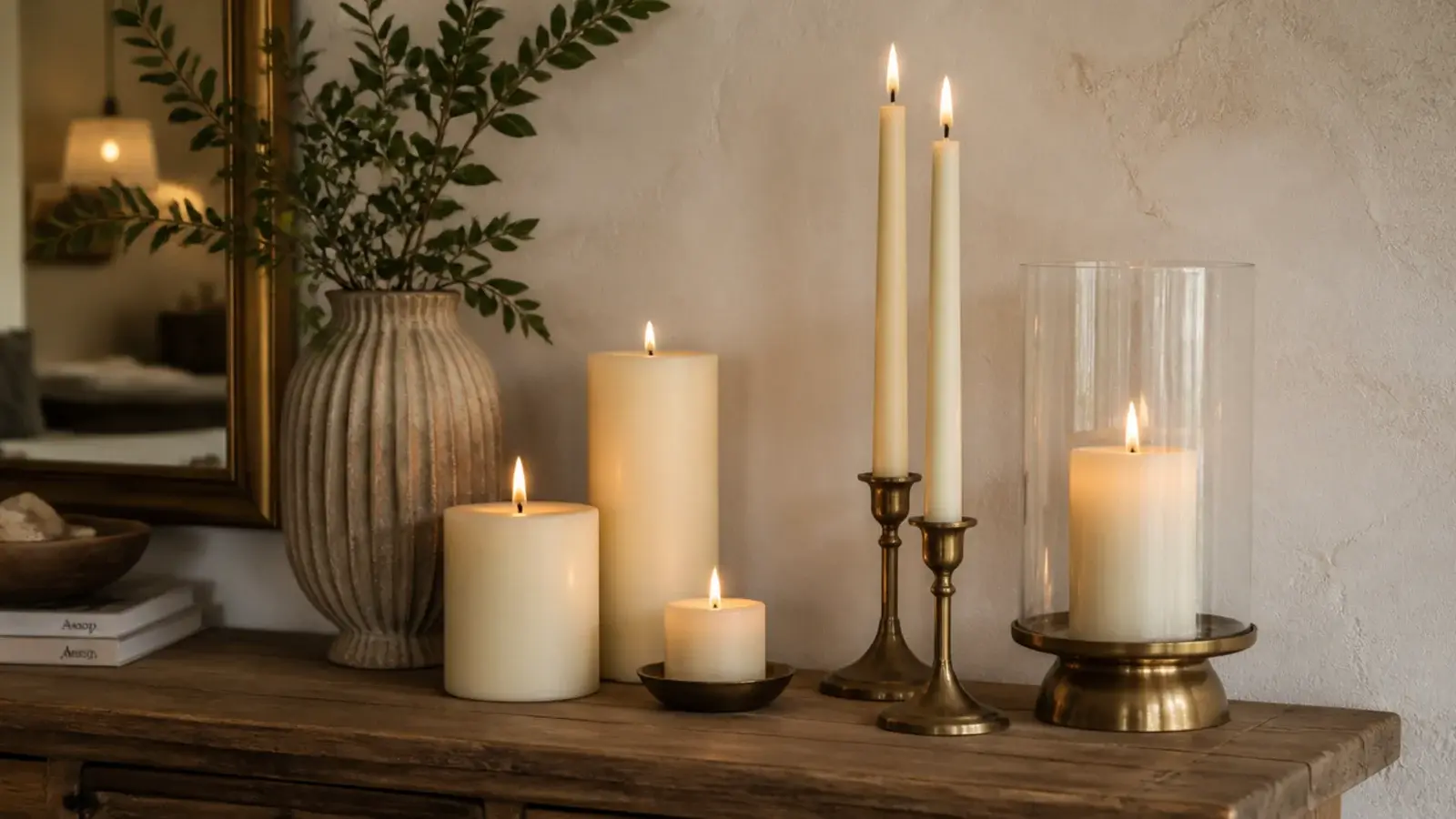 range of the best aesthetic candles grouped together in cream wax and stoneware