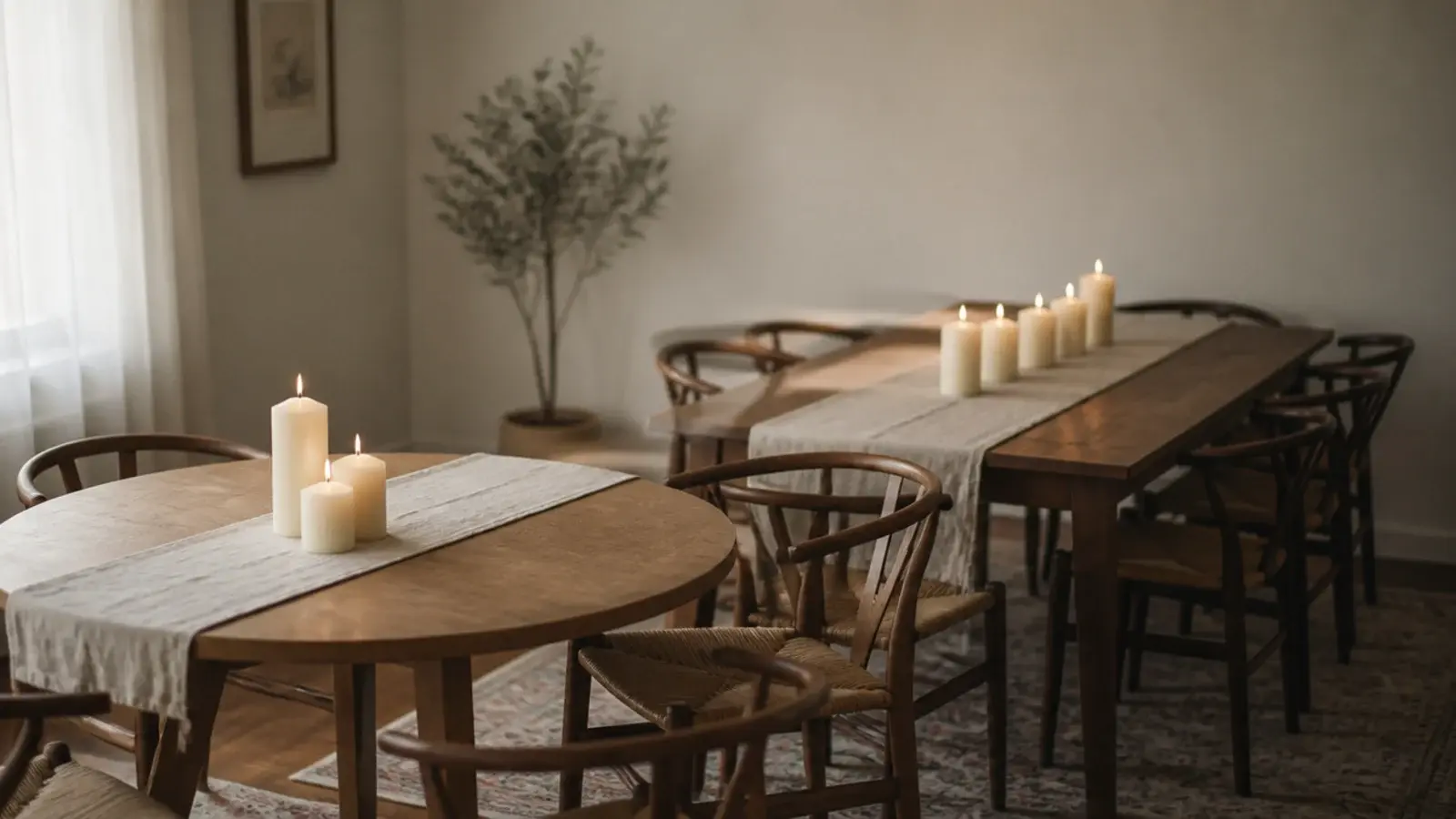 round and rectangular dining tables compared with matching candle groupings