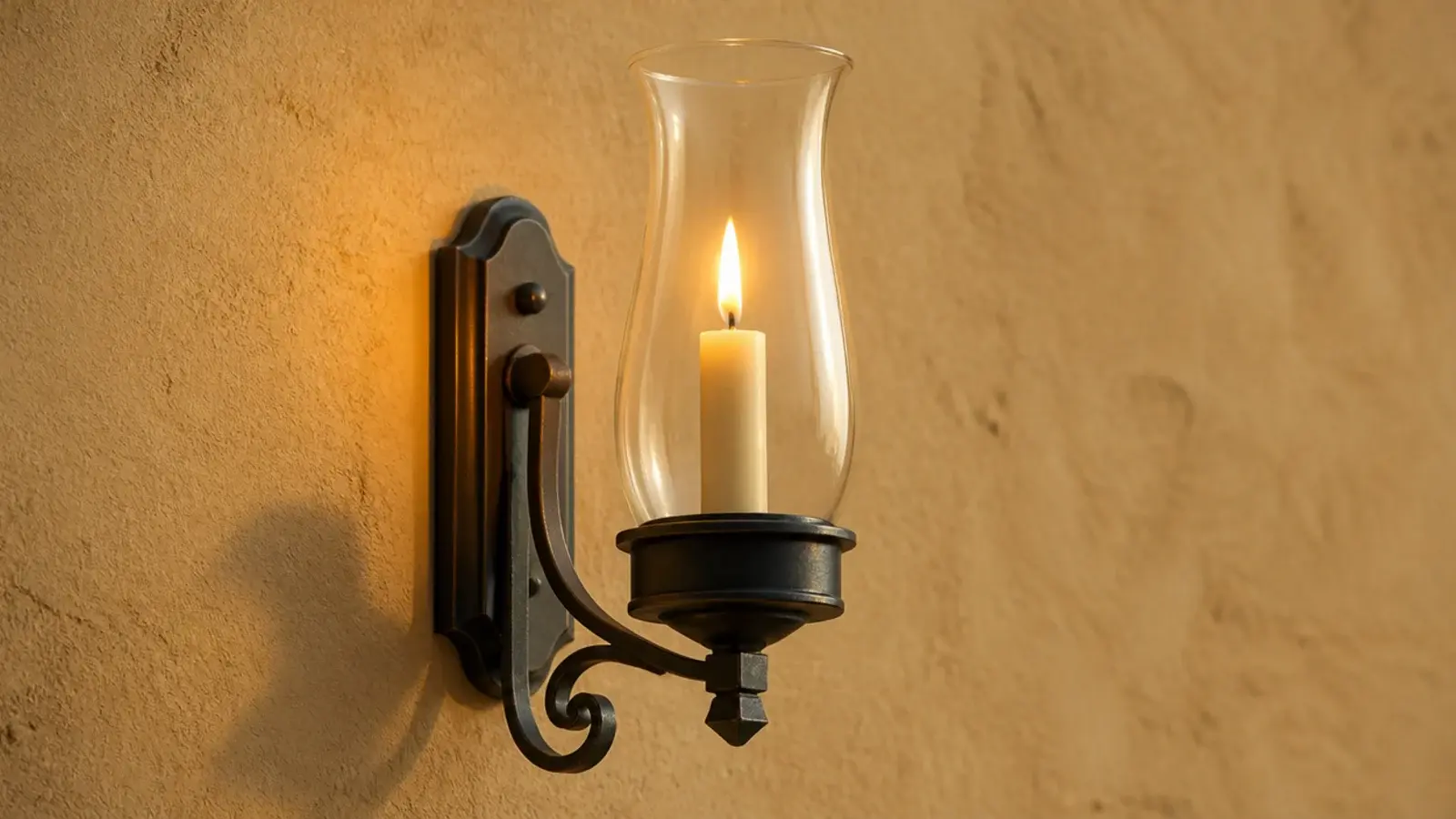 wall sconce with a tall glass chimney shielding the candle flame