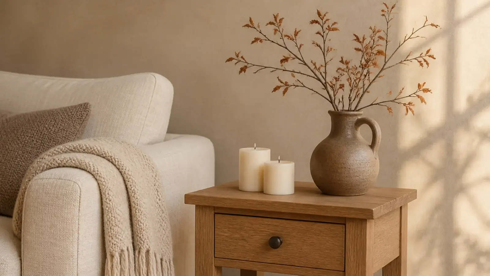 seasonal neutral vignette swapping stems while the candles stay the same