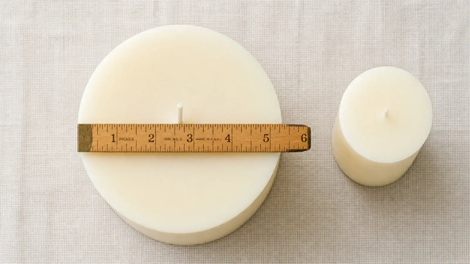 measuring the diameter of a wide pillar candle with a folding ruler