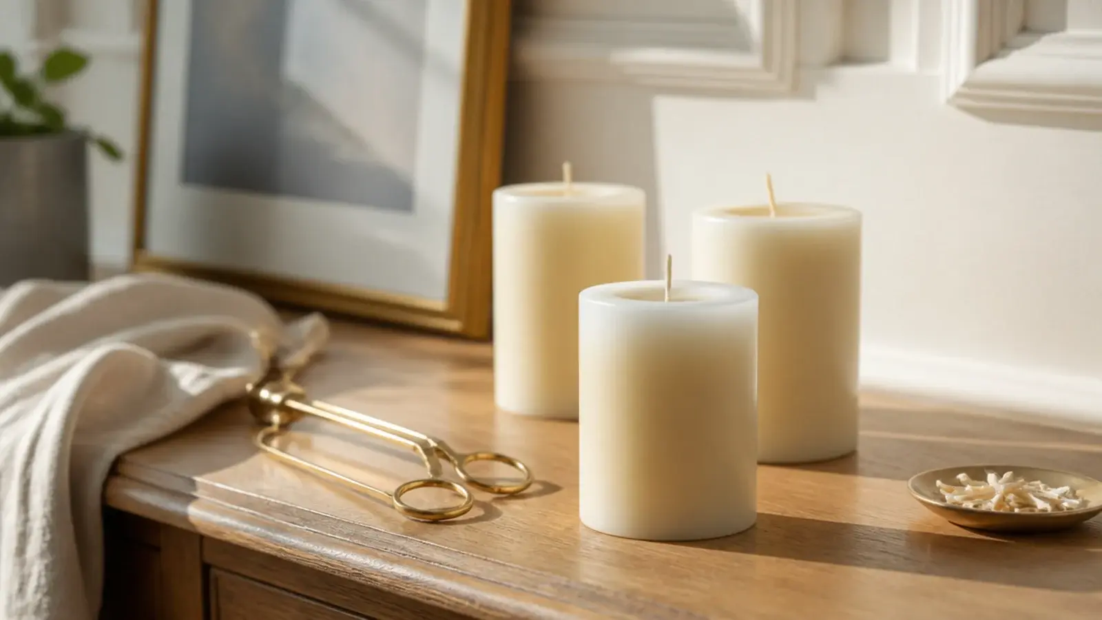 pillar candles being trimmed wiped and rotated during a weekly reset