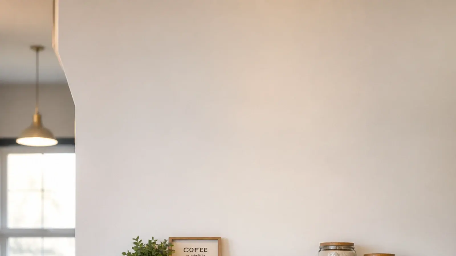 vertical guide to kitchen coffee corner placement with shelf and mugs