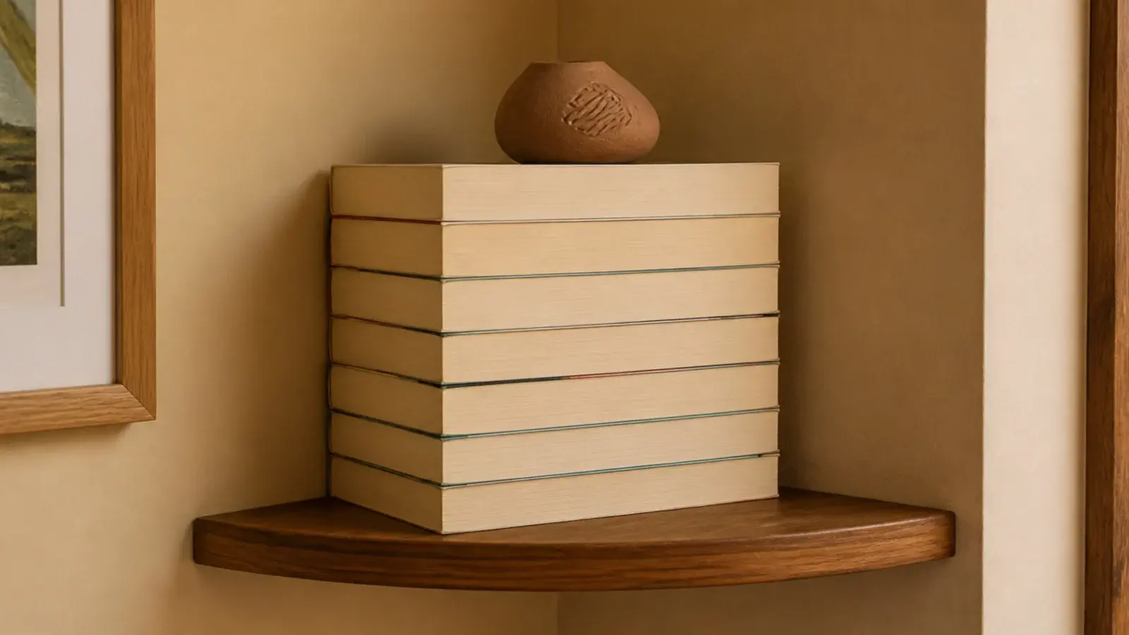 stack of paperbacks turned page-edge out showing cream page edges