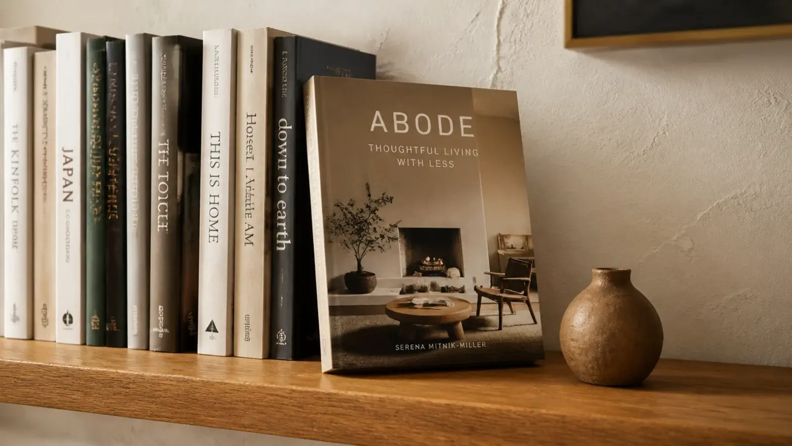 single book displayed cover out among spines on a corner shelf