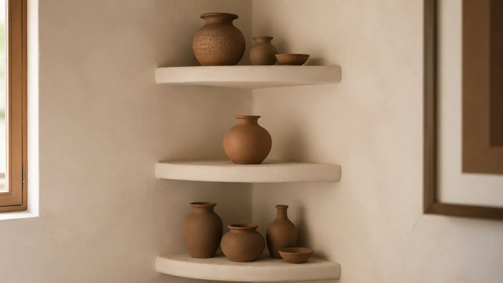 corner shelf stack where the middle eye level shelf holds least