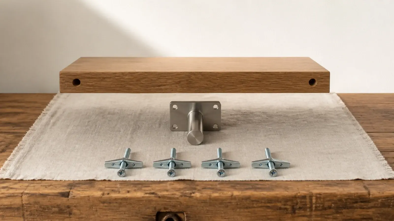 cutaway view of a concealed rod bracket inside a floating corner shelf