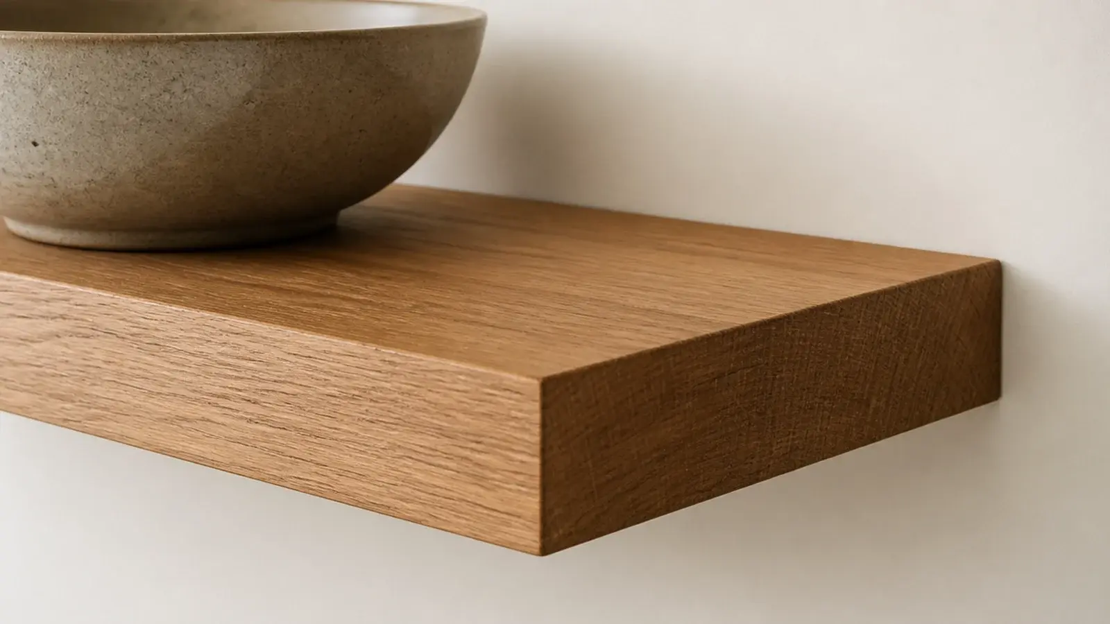 thick floating corner shelf with a fully concealed rod bracket system
