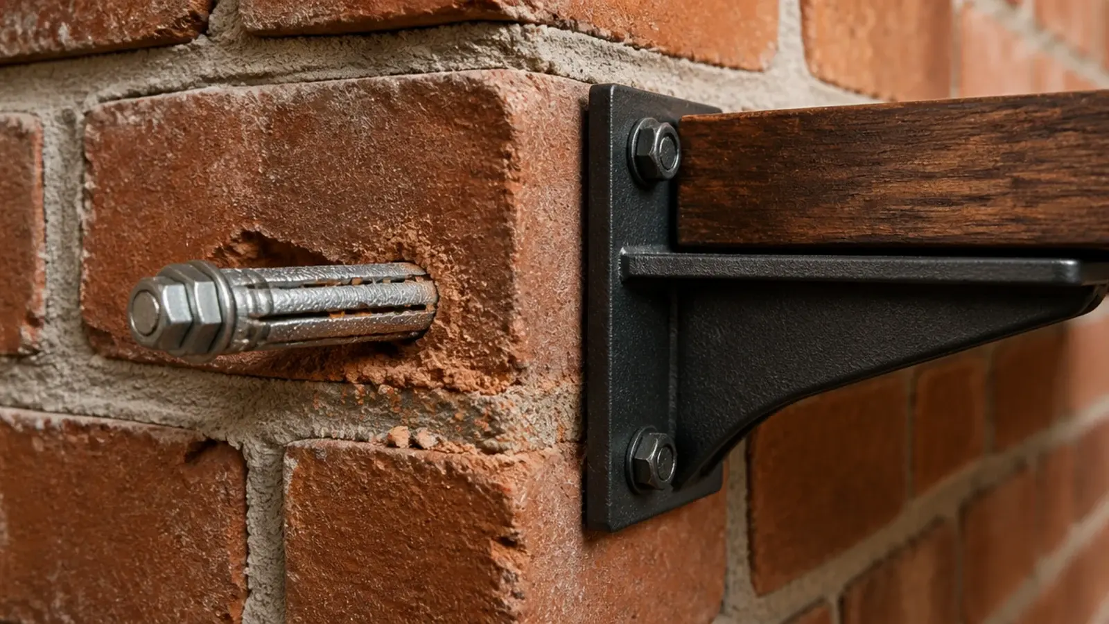 masonry sleeve anchor being fitted into brick for a floating shelf