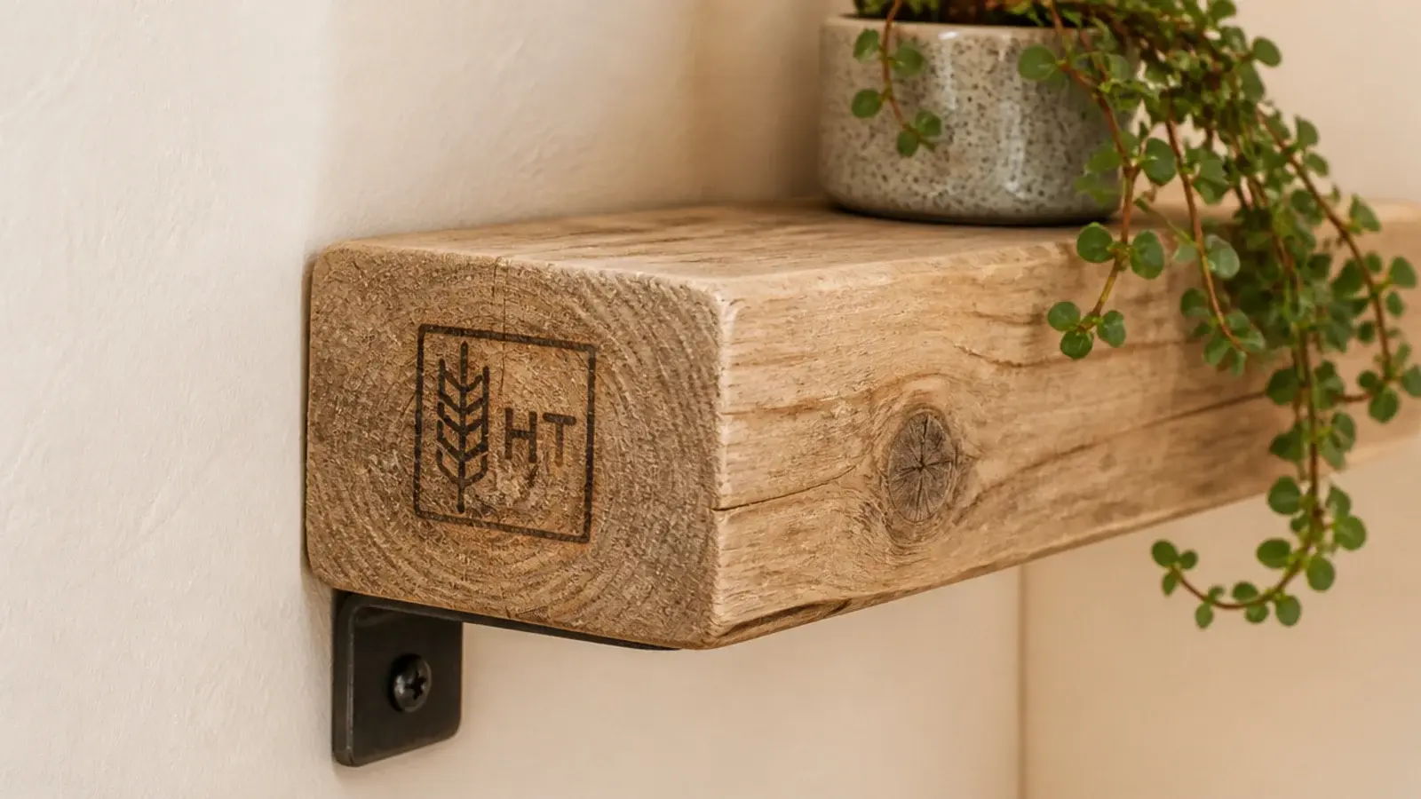 pallet board shelf showing the HT heat treatment stamp on the end