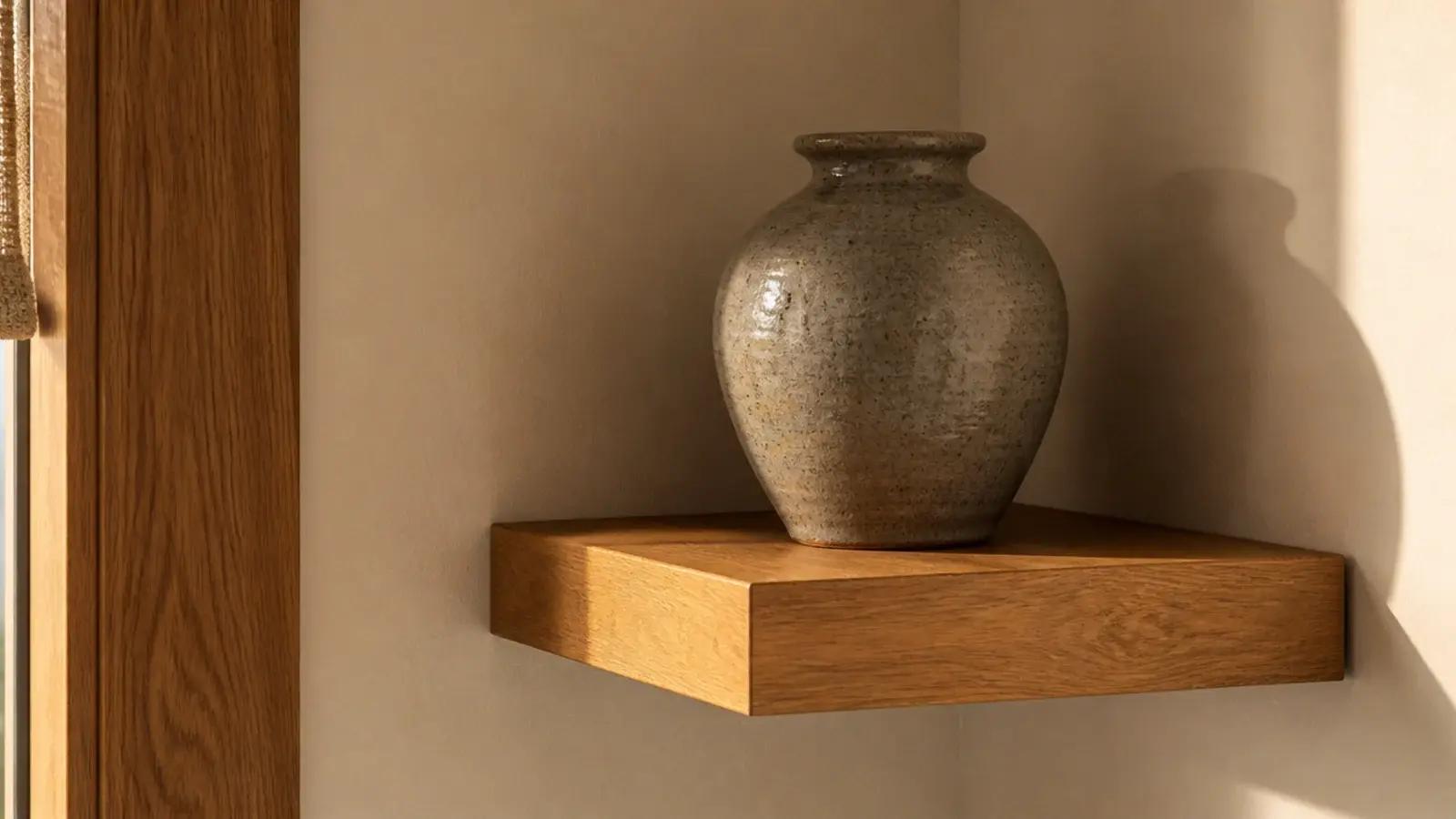 thick hollow box corner shelf with a deep chunky front edge