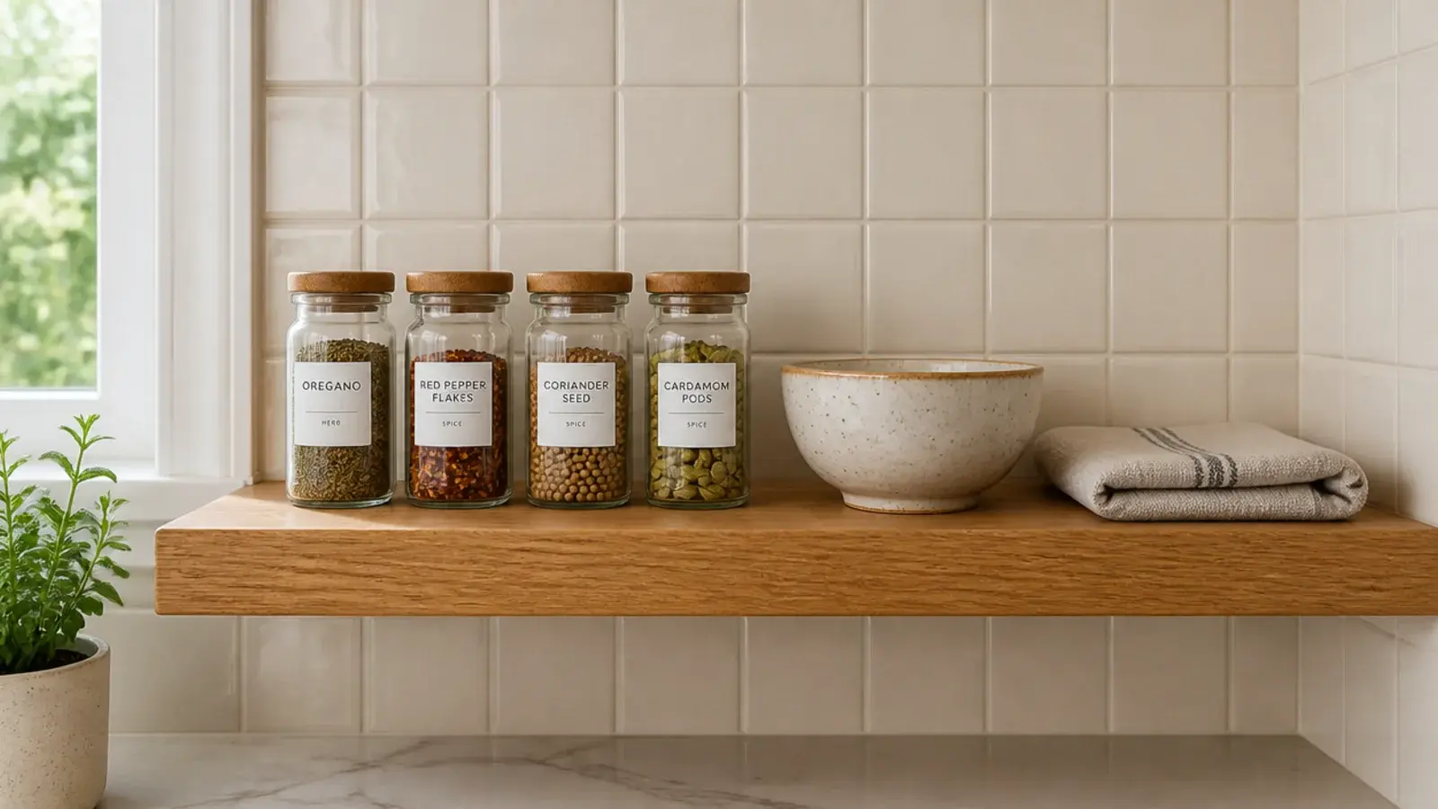 oak kitchen corner shelf with a clear wipeable polyurethane finish