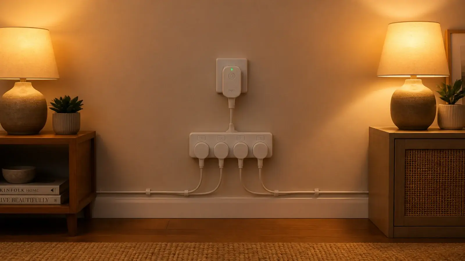 single smart plug powering several bedroom light strands at once