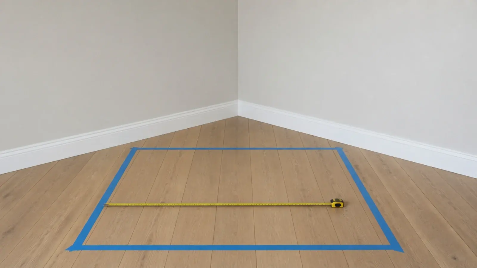 empty bedroom corner marked out with tape before being styled