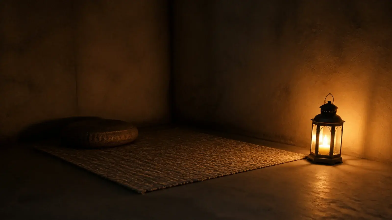 bare corner with a mat cushion and single low light source