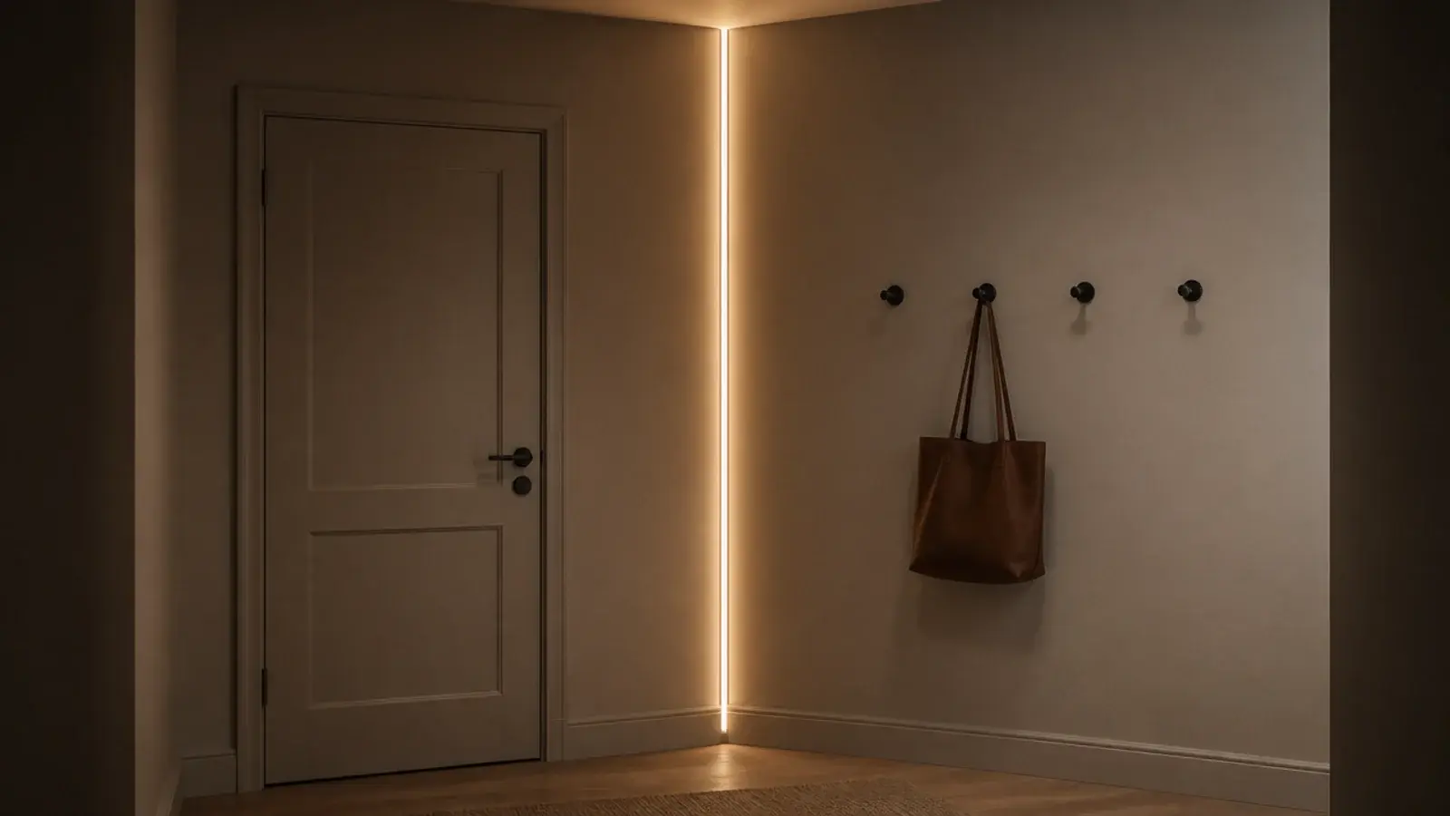 corner beside a bedroom door lit with a vertical light drop