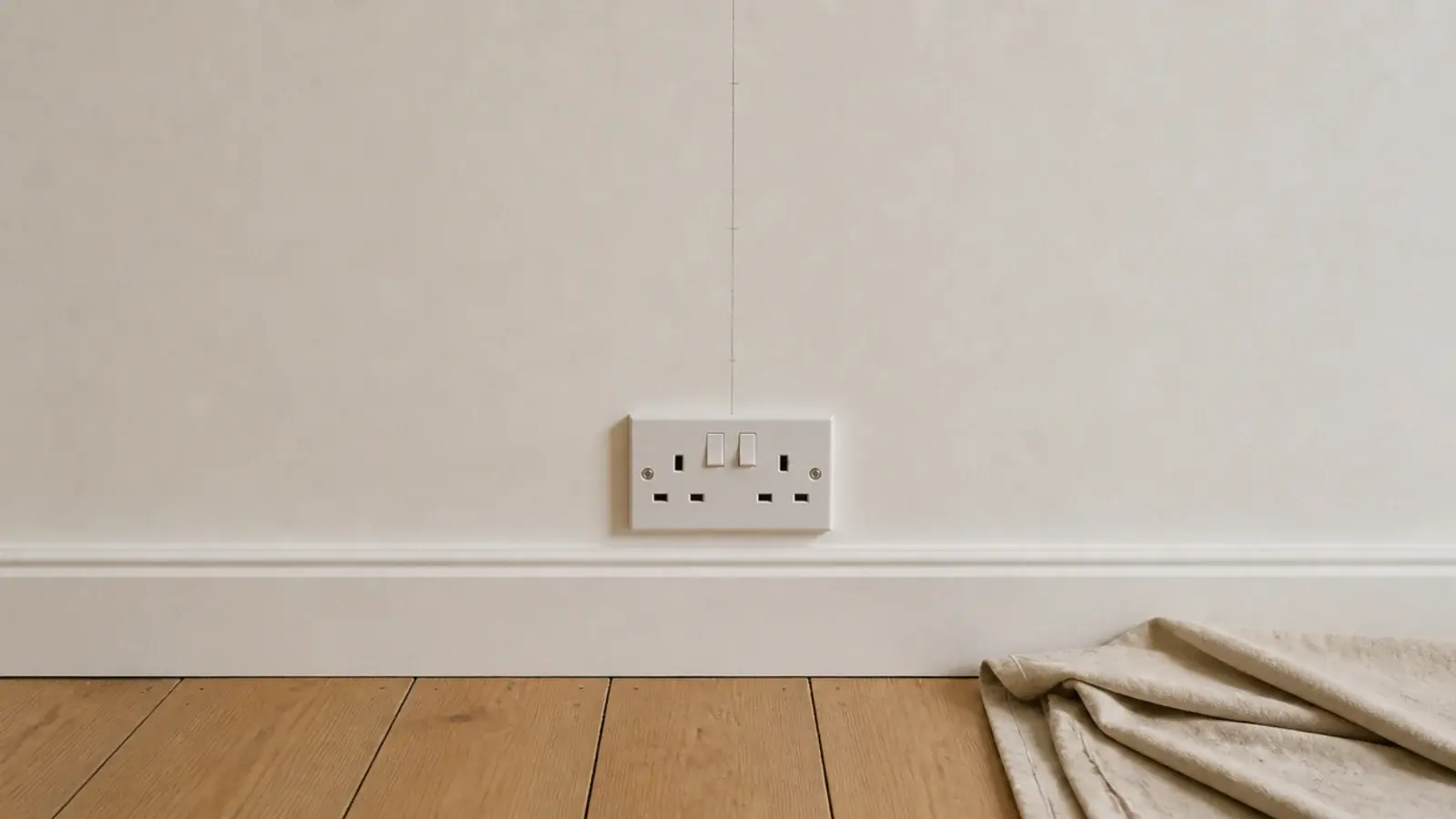 wall socket at skirting level with a planned cable route marked
