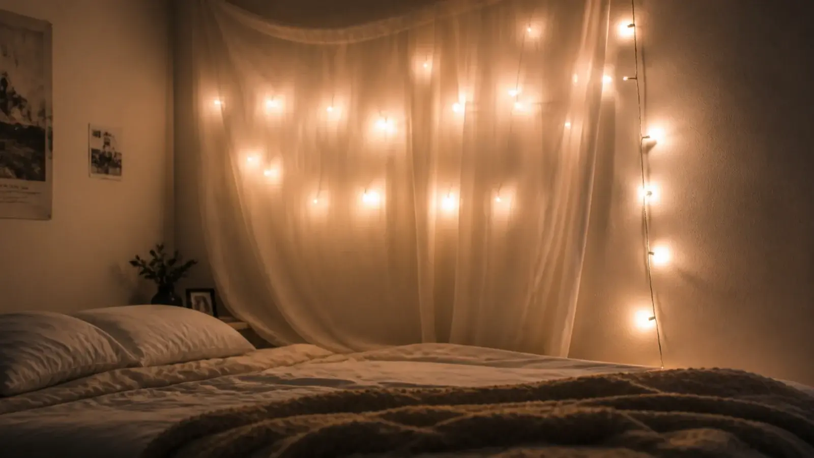 sheer panel hung in front of a lit wall strand for diffusion